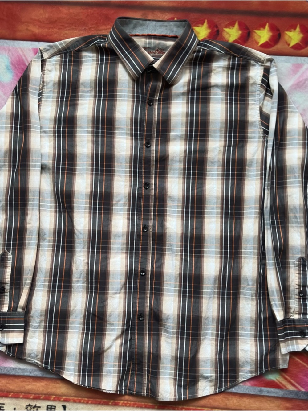 Tasso Elba Black, White & Tan Plaid Button-Down Shirt